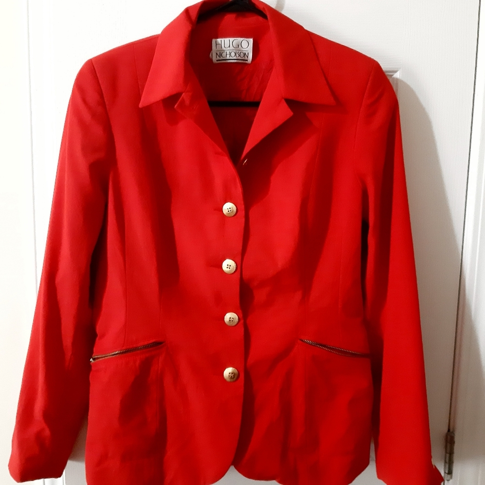 HUGO NICHOLSON Vibrant Red Blazer with Gold Buttons
